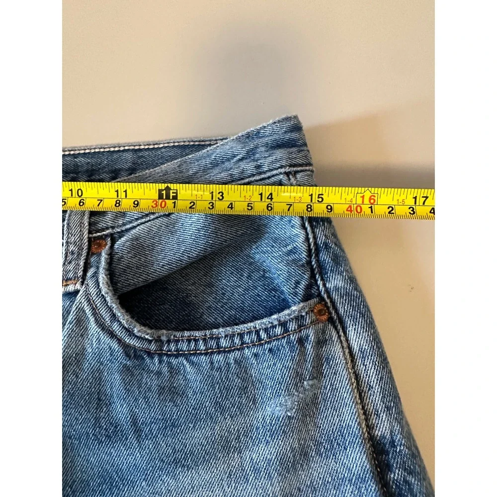 Etica High Rise Straight Leg Jeans Medium Wash Raw Hem Jeans | Size 28